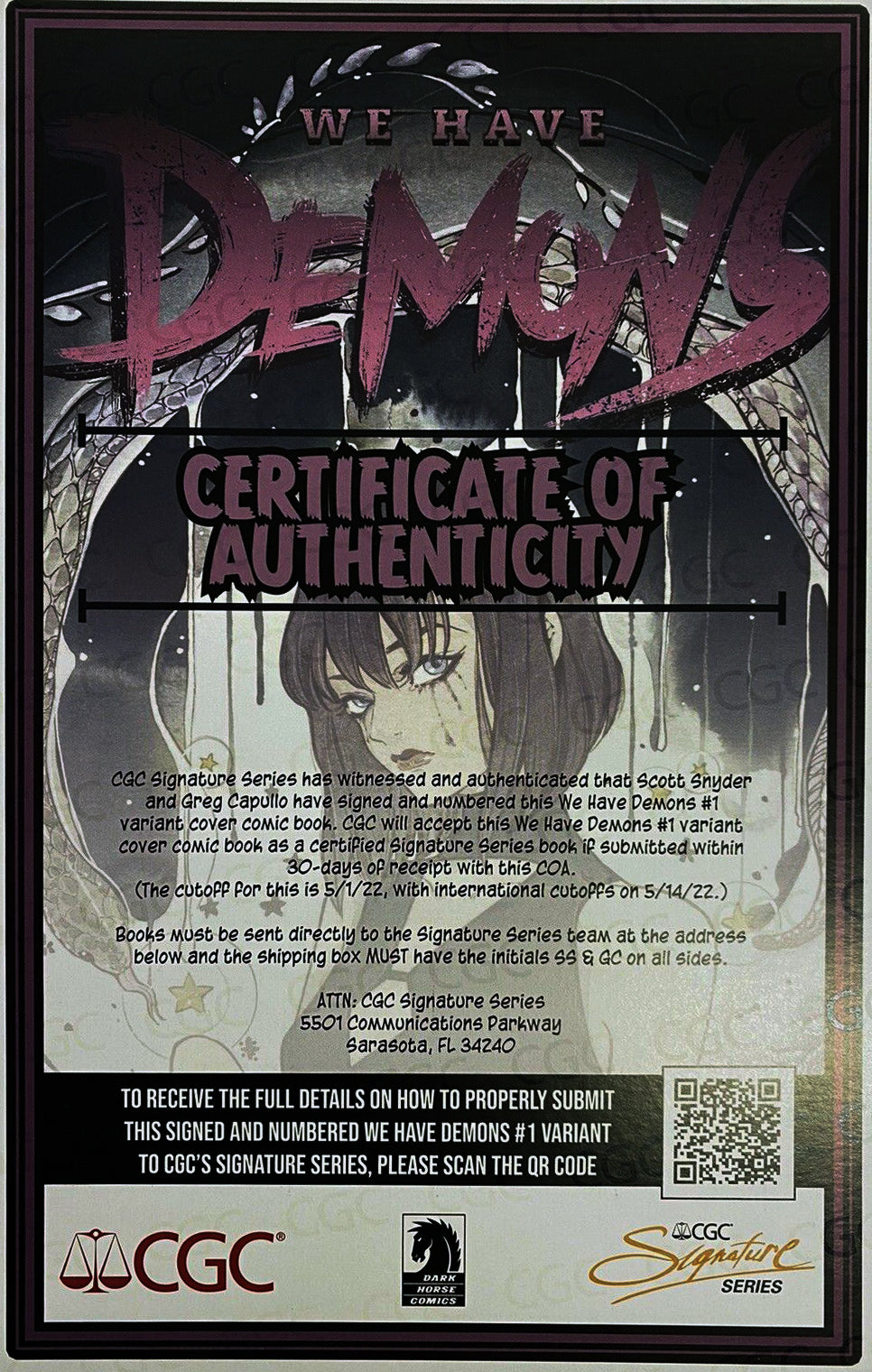 We Have Demons #1 CGC 9.8 - Signed by Peach Momoko, Scott Snyder, & Greg Capullo